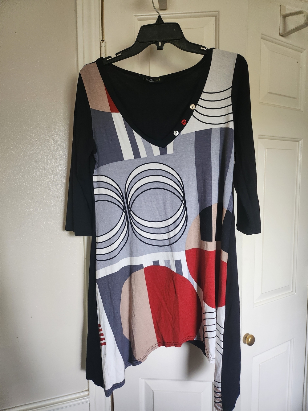 Geometric Print V-Neck Tunic Dress - Multicolor